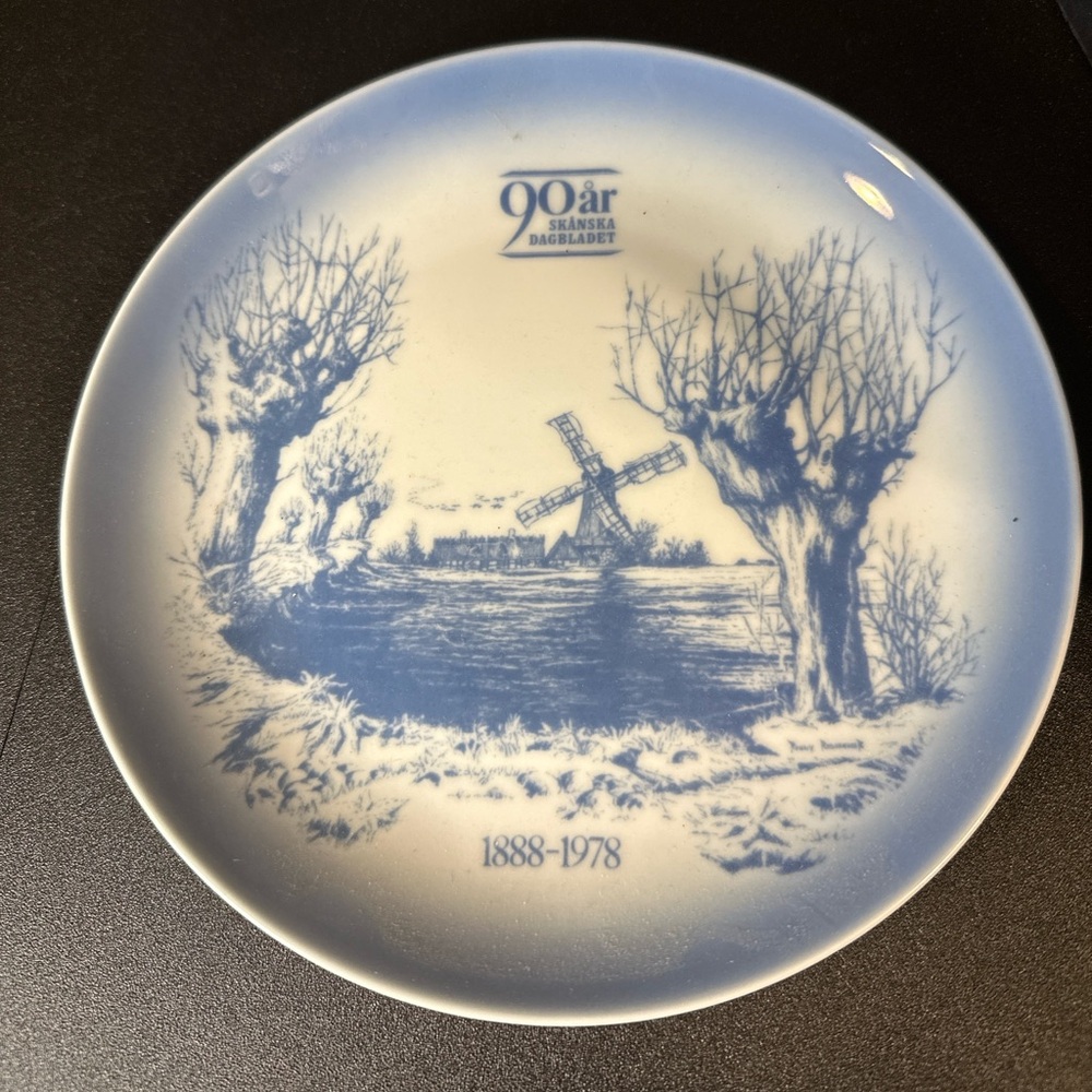 Söholm Bornholm Plate 1978 Skånska Dagbladet 90th Anniversary Sweden Windmill